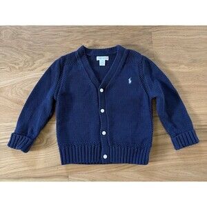 Ralph Lauren Boy's Navy Blue Cardigan V Neck Sweater 24M Heritage Preppy Grandpa